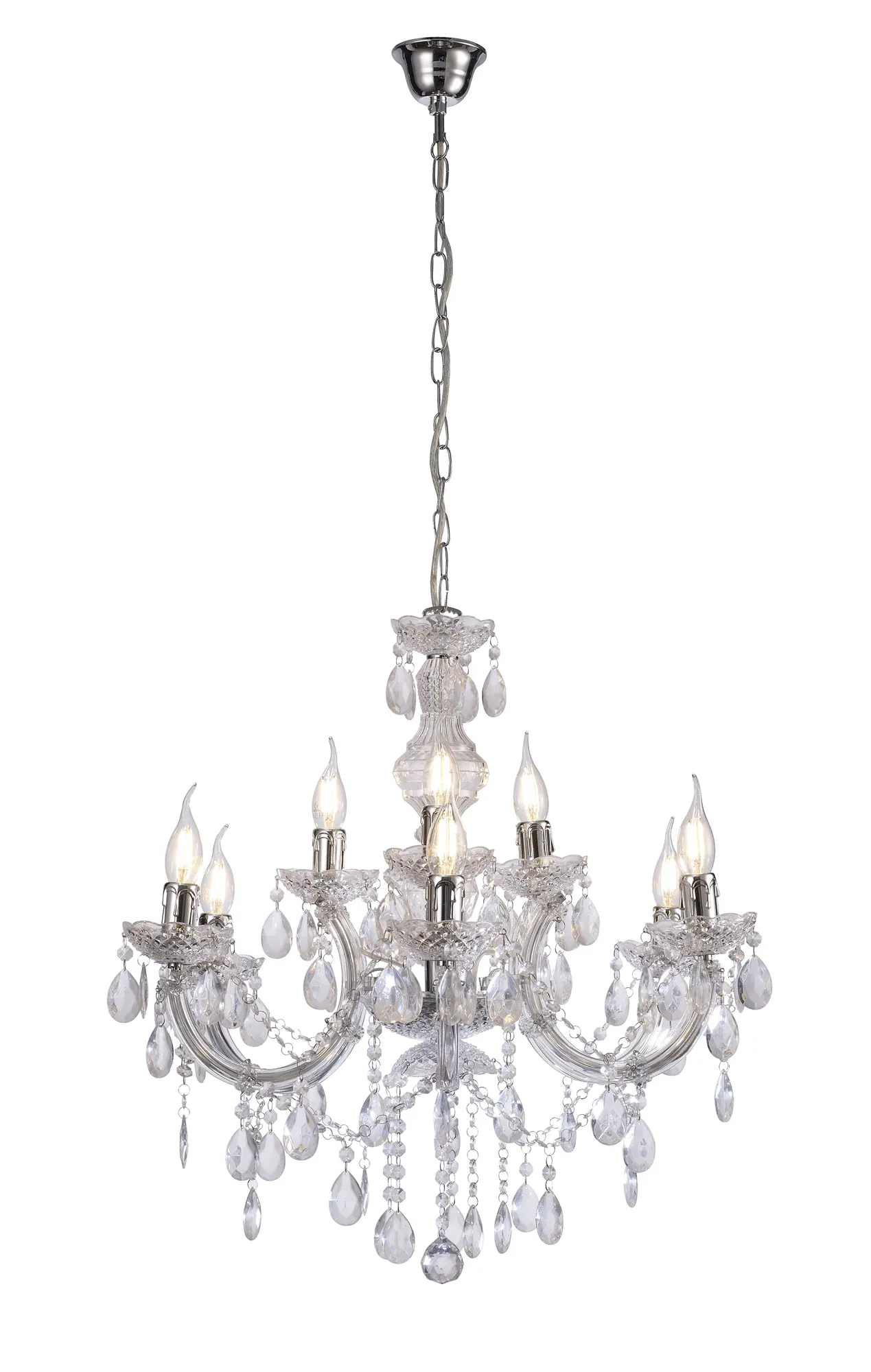 D0418  Floria Acrylic Chandelier 9 Light Polished Chrome